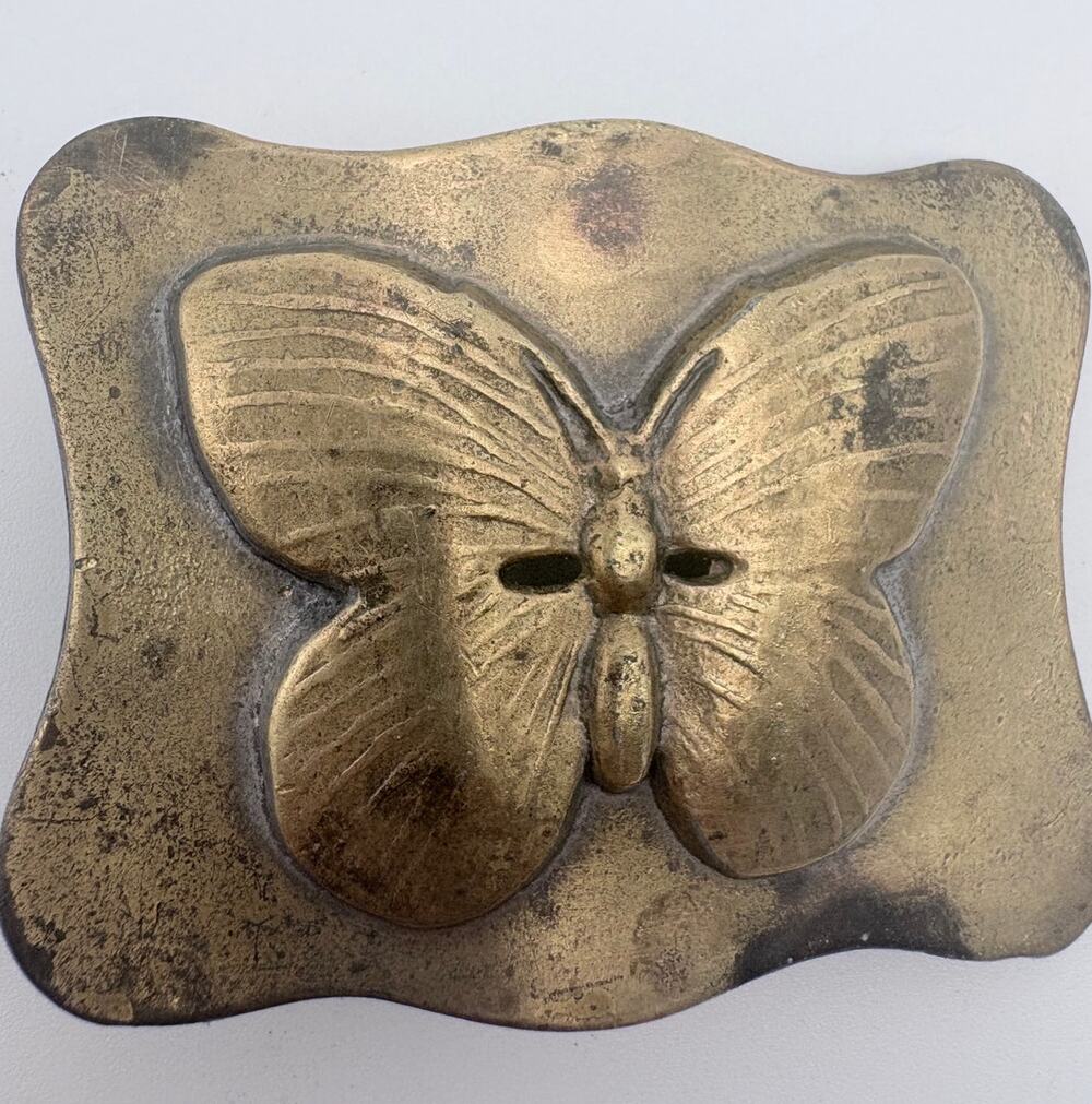 Vintage Brass Butterfly Belt Buckle with Scalloped Edges